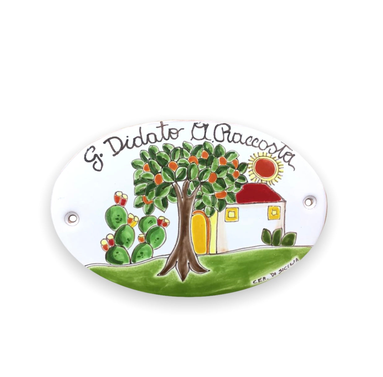Plate Behind Oval Door Small House + Orange Tree + Prickly Pears