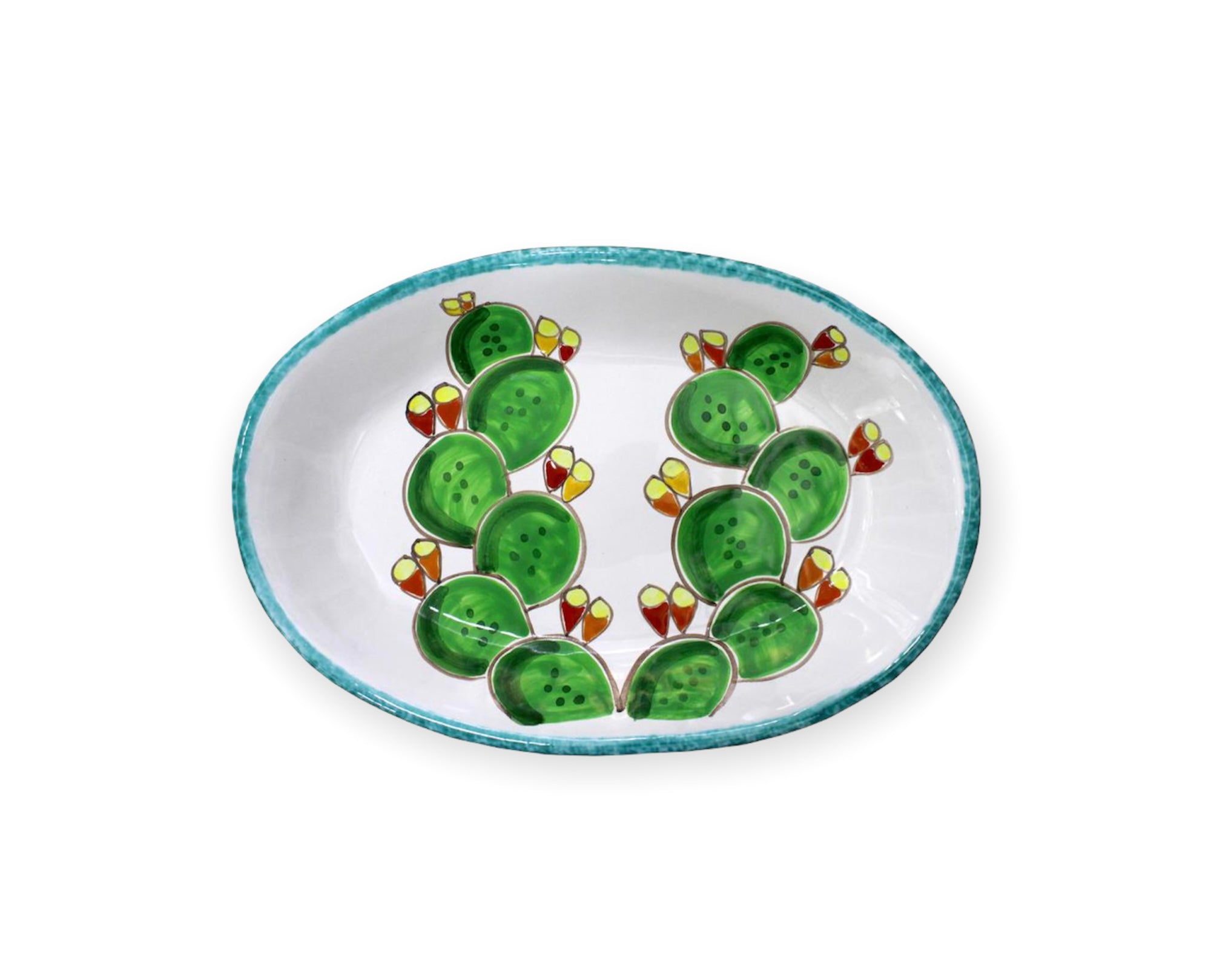 Oval Plate Green Edge Prickly Pears